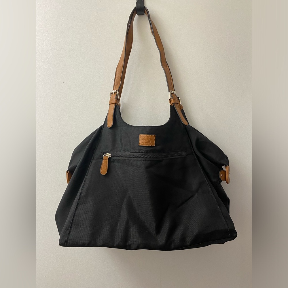 Roots Women's Tote Bag (Black with Brown & Silver Details)